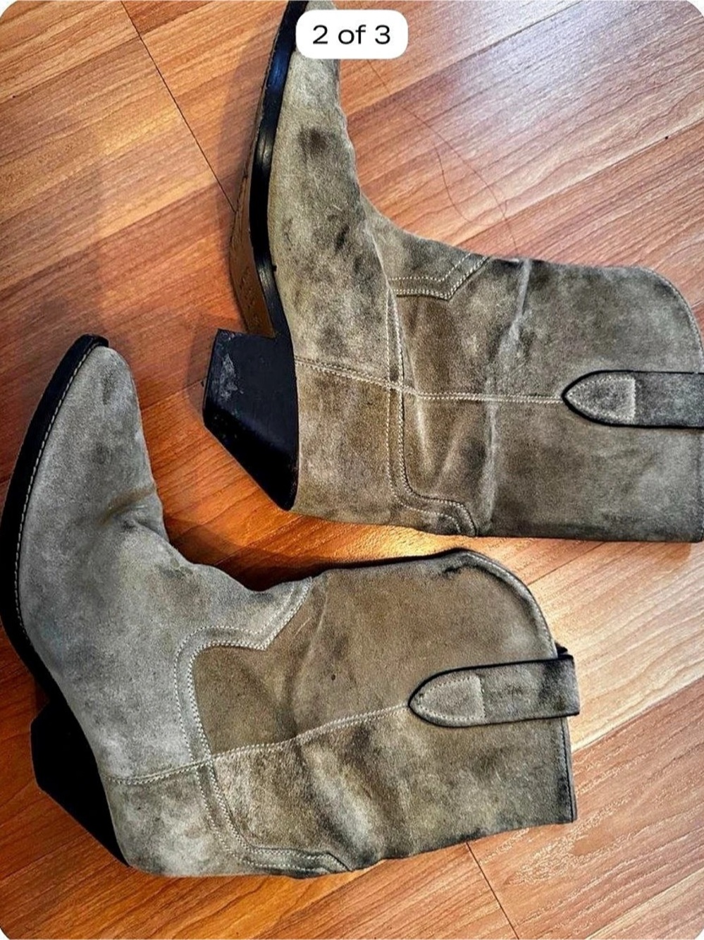 Isabel Marant Dacken Suede Western Ankle Boots Green & Black EU 39 - Picture 2 of 3